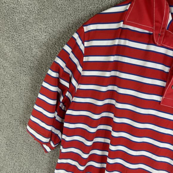 FootJoy Polo Shirt Mens Extra Large Red White Blue Striped Golf Athletic Fit - Picture 2 of 9